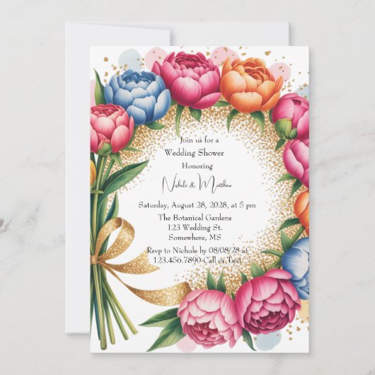 ピーニエレガントブーケウェディングシャワー 招待状 (正面)