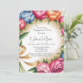 ピーニエレガントブーケグリッター婚約パーティ 招待状