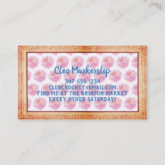 ピーニフェイクレースのクロシェ編み針糸クラフト 名刺 (裏面)