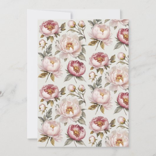 ピーニーエレガントフローラ金ゴールドwピンクとクリーム結婚ズ 招待状 (裏面)