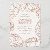 ピーニーガーデンアイボリーフローラブライダルシャワー 箔招待状 (正面)