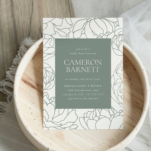 ピーニーガーデンセージグリーンフローラブライダルシャワー 招待状