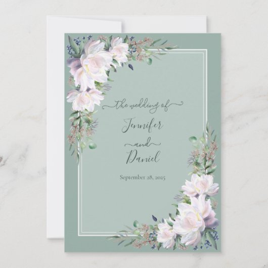 ピーニーガーデンセージグリーン結婚式招待状 招待状 (裏面)