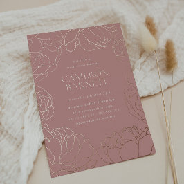 ピーニーガーデンピンクフローラブライダルシャワー 箔招待状