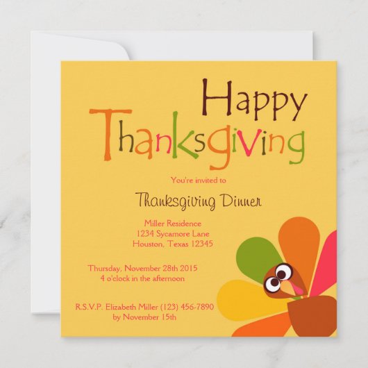 ピーピングターキーサンクスギビングディナー招待状 招待状 (正面)