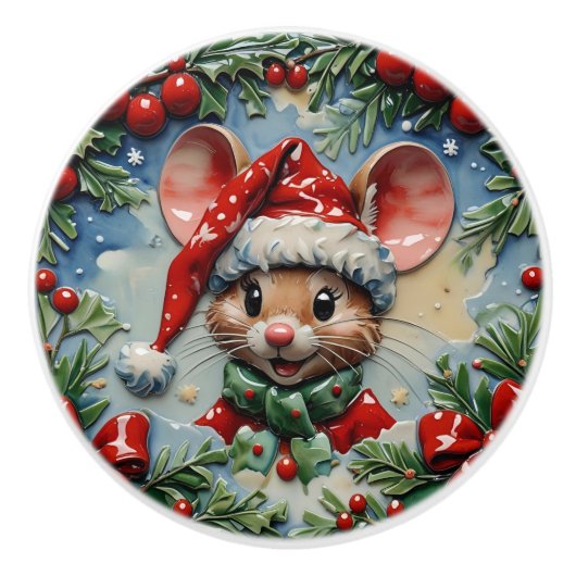 ピーピングマウスクリスマス セラミックノブ (正面)