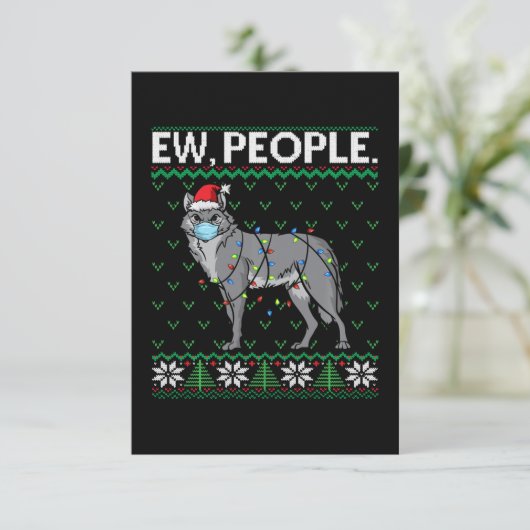 ピープルウルフサンタウルフ顔マスク醜いクリスマス サンキューカード (スタンド正面)