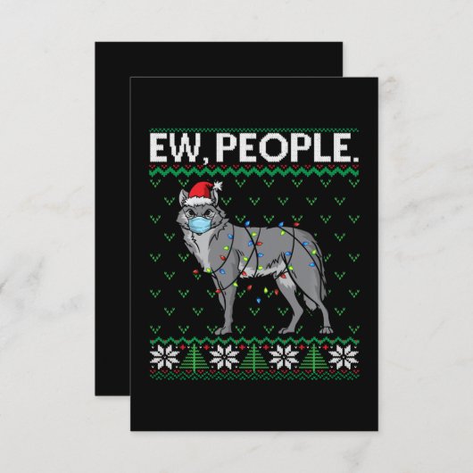 ピープルウルフサンタウルフ顔マスク醜いクリスマス サンキューカード (正面/裏面)