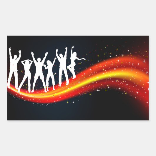 ピープル踊りシルエット 長方形シール (正面)