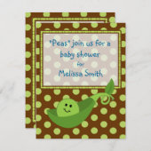 ピーポッドオン水玉模様男の赤ちゃんシャワー招待状 招待状 (正面/裏面)