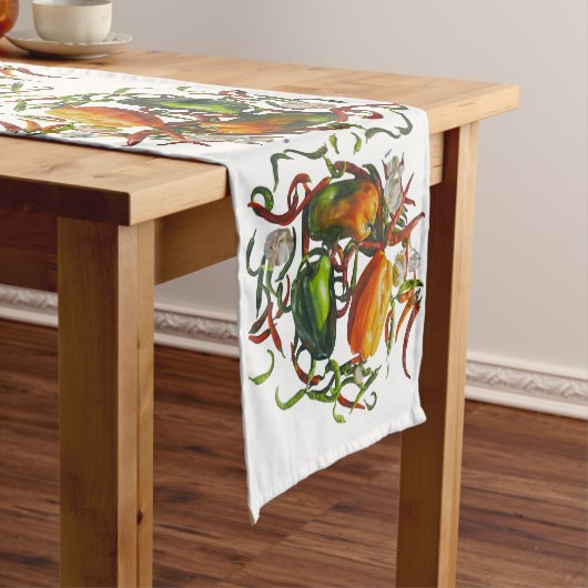 ピーマンとニンニクで超現実的な静物生活 ショートテーブルランナー (インサイチュ)