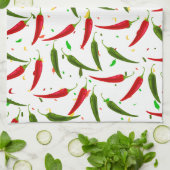 ピーマンの緑と赤のパターン キッチンタオル (折り畳み)