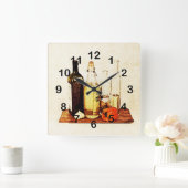 ピーマン、ニンニク、料理油 スクエア壁時計 (ホーム)