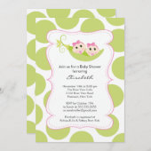 ピーモダンポッドの双子の女の子ベビーシャワー 招待状 (正面/裏面)