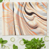 ピーリークリームベージュ、ブラウン、オレンジに波紋を淡い色の付ける キッチンタオル (折り畳み)