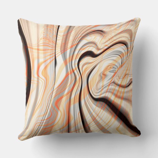 ピーリークリームベージュ、ブラウン、オレンジに波紋を淡い色の付ける クッション (裏面)