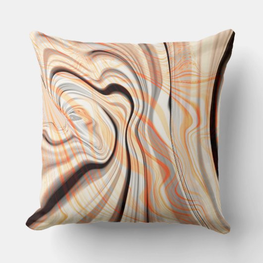 ピーリークリームベージュ、ブラウン、オレンジに波紋を淡い色の付ける クッション (正面)