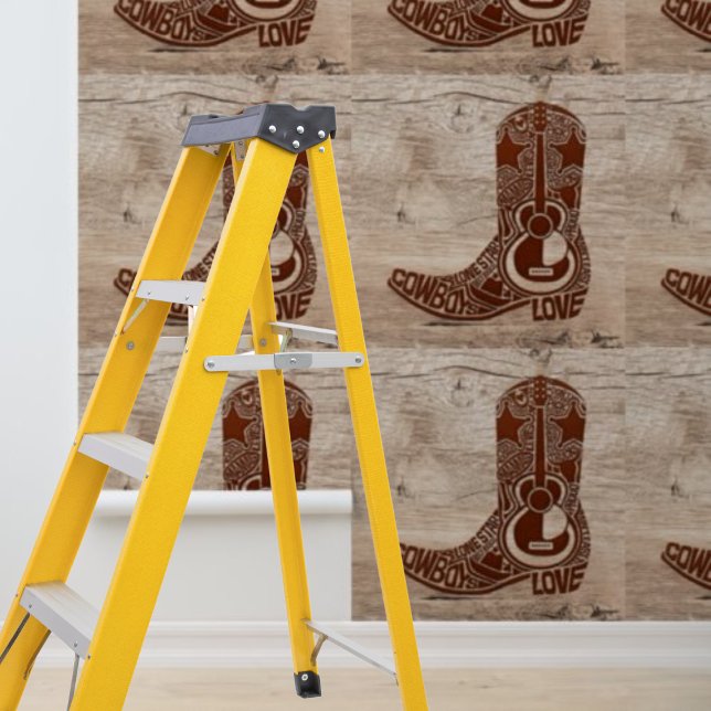 ピールとスティック茶色のカウボーイブーツ西の木の看板 壁紙 (Peel and Stick brown cowboy boot western wood sign Wallpaper)