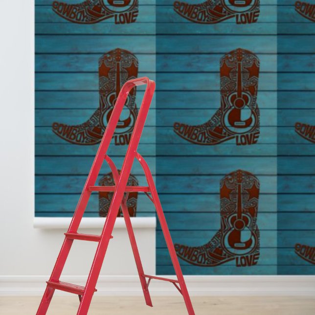 ピールとスティック茶色のカウボーイブーツ西ブルーウッド 壁紙 (Peel and Stick brown cowboy boot western blue wood Wallpaper)