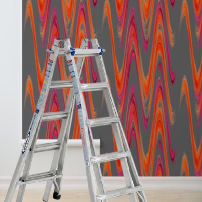 ピールスティックモダングレーのオレンジのジグザグ模様 壁紙 (Peel stick modern rainbow gray orange wave pattern wallpaper)
