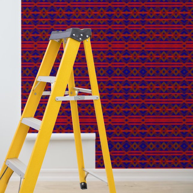 ピールスティック幾何アステカパターン青赤褐色 壁紙 (Peel Stick Aztec geometric pattern blue red brown Wallpaper)
