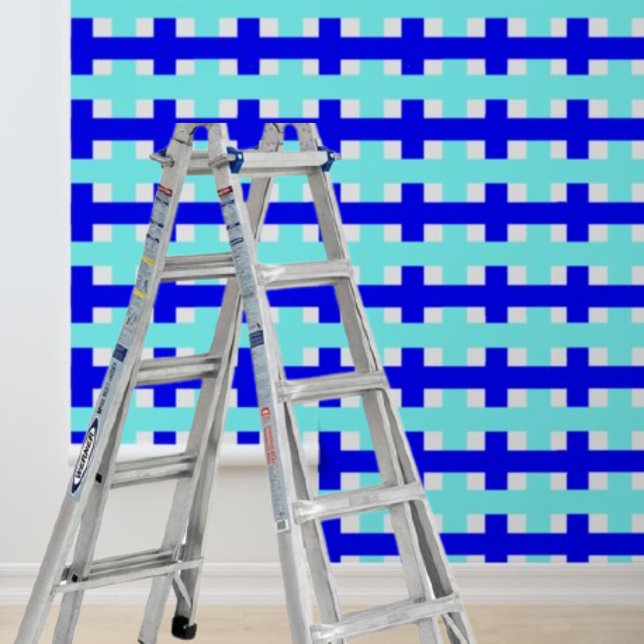ピールスティック幾何青白チェックパターン 壁紙 (Peel Stick Geometric Blue White Check Pattern Wallpaper)