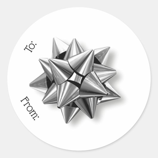 ピール&スティックシルバーボウクリスマスプレゼントラベル ラウンドシール (正面)