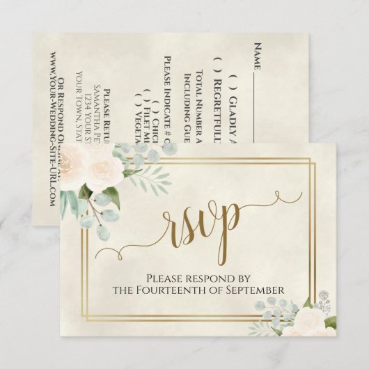ピー淡い色のチ·オア·ホワイト·ロエレガントーズ·ボ結婚ーホーズ 出欠カード (正面/裏面)