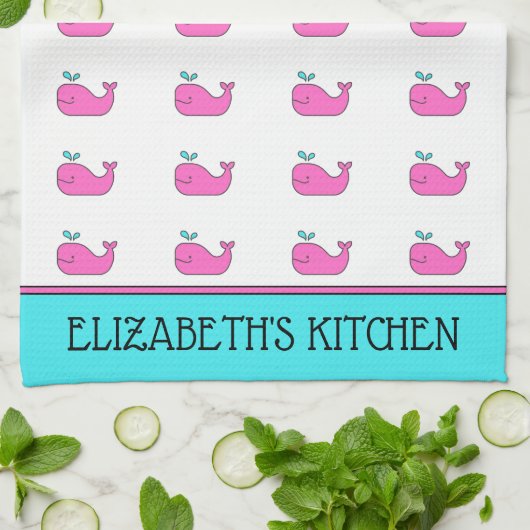 ピ名門私立校風のッ航海のク・アクアクジラパーソナライズされた キッチンタオル (折り畳み)