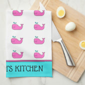 ピ名門私立校風のッ航海のク・アクアクジラパーソナライズされた キッチンタオル (四つ折り)