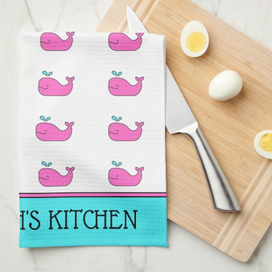 ピ名門私立校風のッ航海のク・アクアクジラパーソナライズされた キッチンタオル (四つ折り)