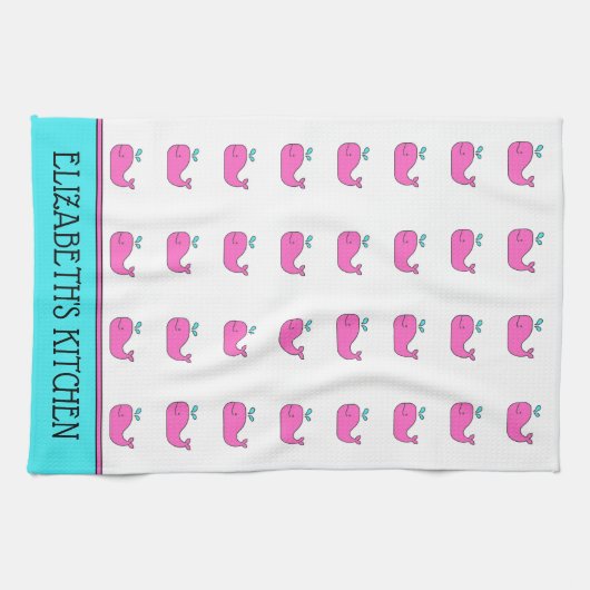 ピ名門私立校風のッ航海のク・アクアクジラパーソナライズされた キッチンタオル (横)