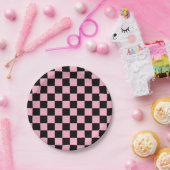 ピ市松模様にンクと黒 ペーパープレート (パーティー)