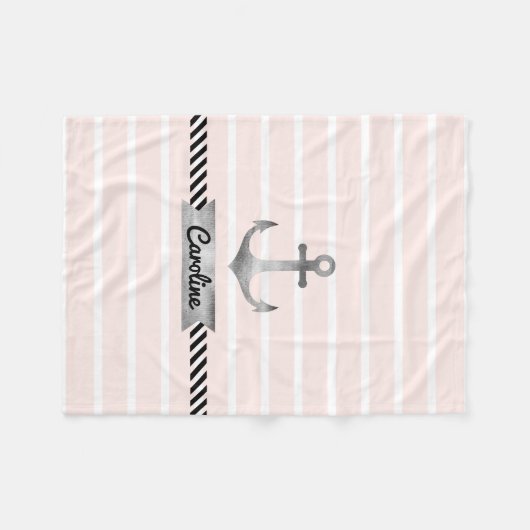 ピ淡い色のックストライプいかりパーソナライズされた フリースブランケット (正面(横))