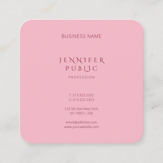 ピ淡い色のックモダンクリエイティブシンプルデザインテンプレート スクエア名刺 (裏面)