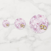 ピ淡い色のッレースのようクのバラ結婚とリングや輪 コンフェッティ (正面)