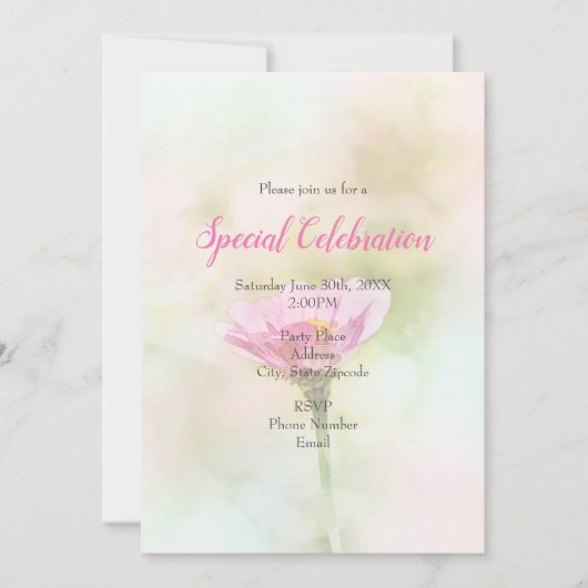 'ピ独身のンクデイジー'任意の大事な行事 招待状 (正面)