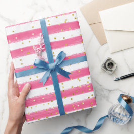 ピ素晴らしンクストライプ金ゴールドグリッターガールパーティー ラッピングペーパー