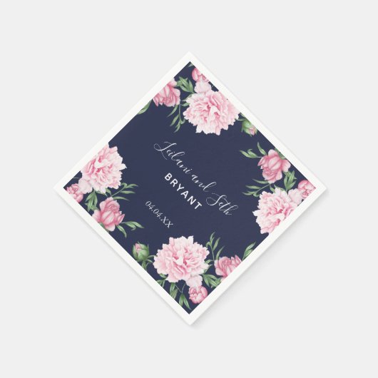 ピ絵を描ックピーニーフローラ海軍 |の結婚ナプキンス スタンダードカクテルナプキン (角)