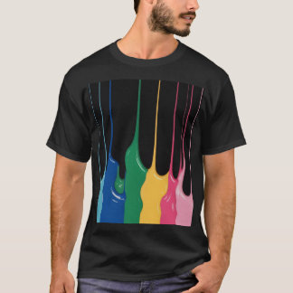 ピ絵を描ック、イエロー、グリーン、ブルーのドリピー Tシャツ