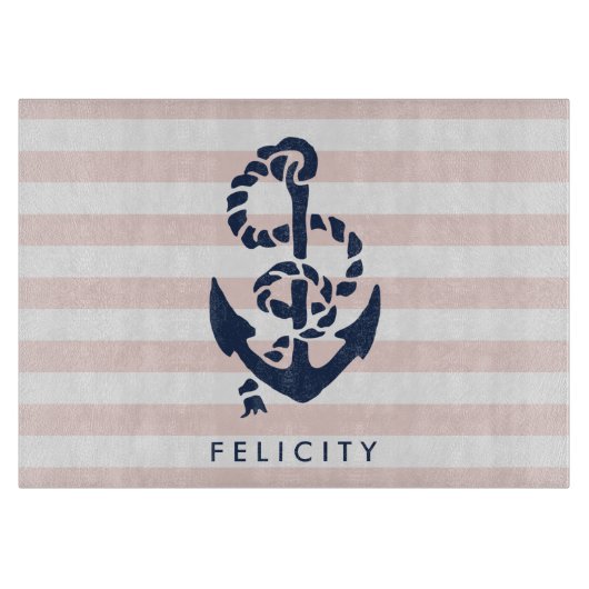 ピ航海のッストライプクいかりパーソナライズされた カッティングボード (正面)