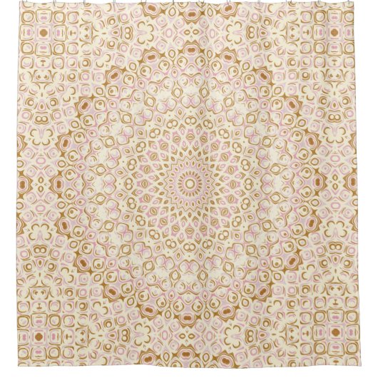 ピ色彩の鮮やかックと金ゴールドのメダリオン模様 シャワーカーテン (正面)