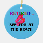 – ピ退職したンクのビーチでビーチサンダル セラミックオーナメント (正面)