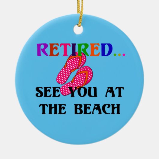  – ピ退職したンクのビーチでビーチサンダル セラミックオーナメント (正面)