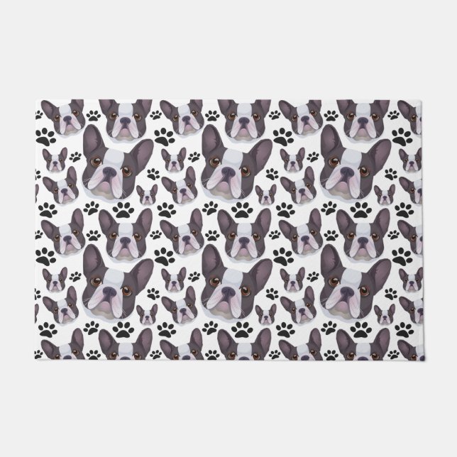 フよくはしゃぐレフランスのンチブルドッグペット子犬 ドアマット (正面)