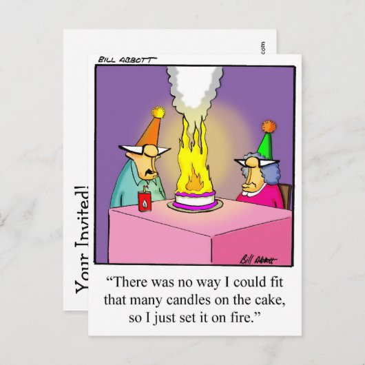 ファイアおもしろいお誕生日ケーキはがき インビテーションポストカード (正面/裏面)