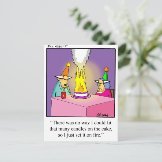 ファイアおもしろいお誕生日ケーキはがき インビテーションポストカード (スタンド正面)