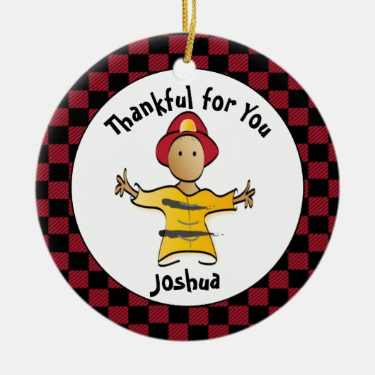 ファイアおもしろいファイターギフトアイディア – ありがとう消防士 セラミックオーナメント (正面)