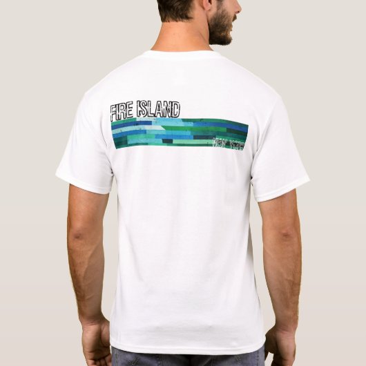 ファイアアイランドNYの青緑の抽象的なビンテージ デザイン Tシャツ (裏面)