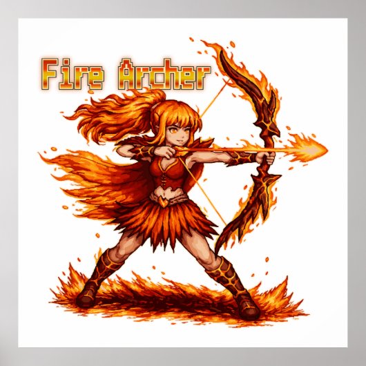 ファイアアーチャーピクセルアートRPGファンタジー炎の戦士 ポスター (正面)